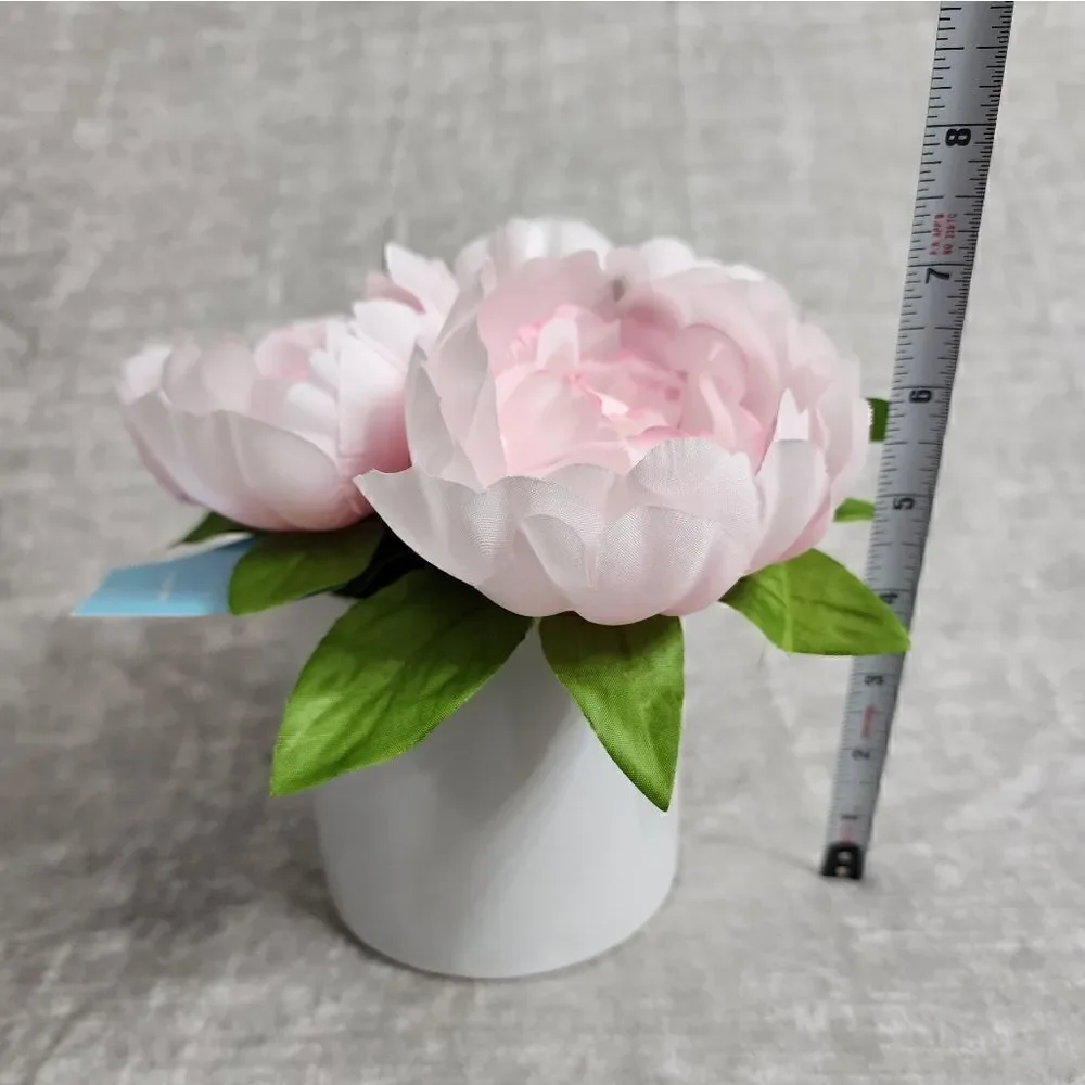 Silk Pink Peony Peonies Artificial Flower Arrangement in Ceramic Round Vase